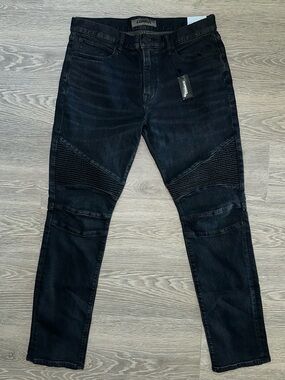 Express Men’s Moto Long Jean Black Denim Pants 33x32 NWT $88 Slim Skinny Stretch